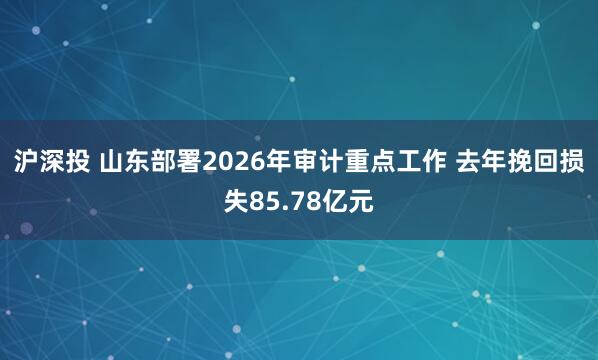 沪深投 山东部署2026年审计重点工作 去年挽回损失85.78亿元